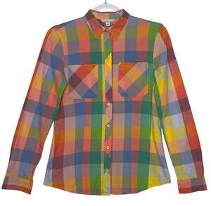 L.L. Bean Signature Multicolor Plaid Cotton Button Down Shirt Women's XS